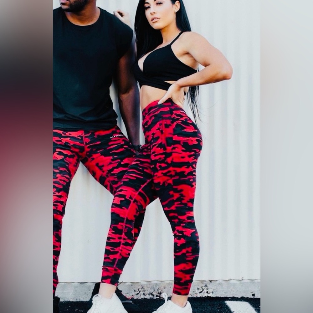 🔥RARE🐺 ALPHALETE RED CAMO JOGGERS LEGGINGS XS